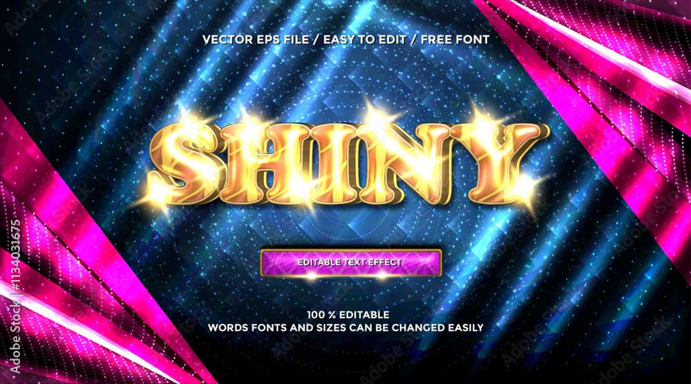 Poster 3d rendering shiny gold text effect style