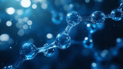 Close-Up of Blue Molecular Structure: Interconnected Atoms in Scientific Research