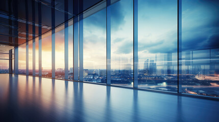 Fototapeta premium Modern Office Interior with Expansive Cityscape View