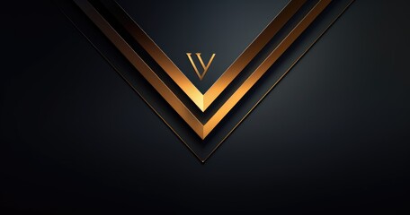 beautiful background with golden lines, geometric vector graphic logo of minimal shape and high end feeling. A large V on the left side in an elegant gold color