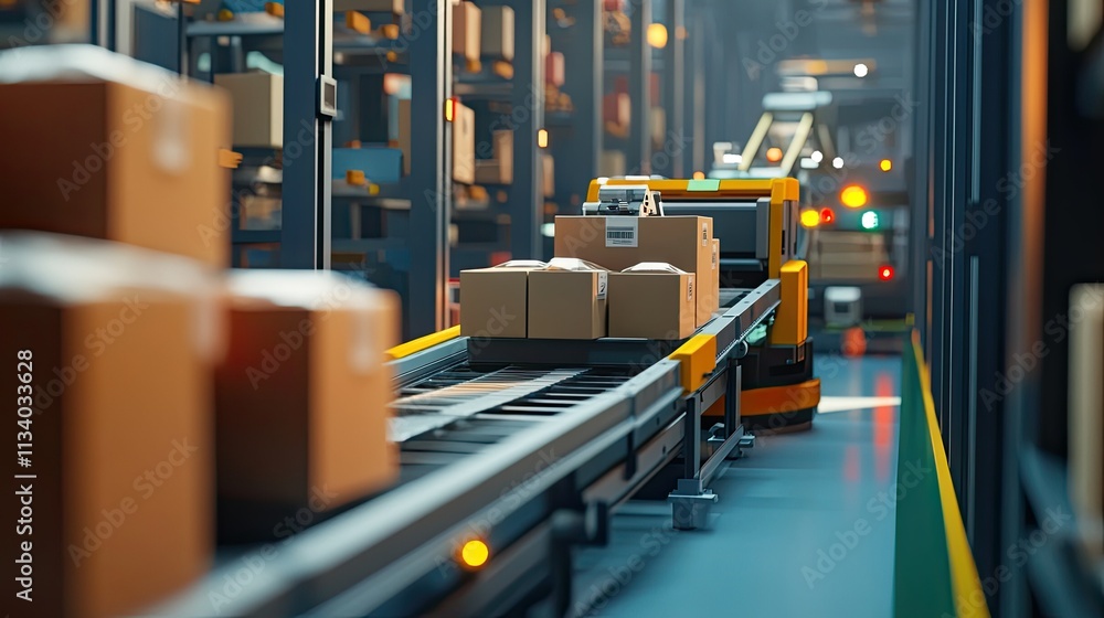 Poster efficient warehouse automation with conveyor belt and robot technology