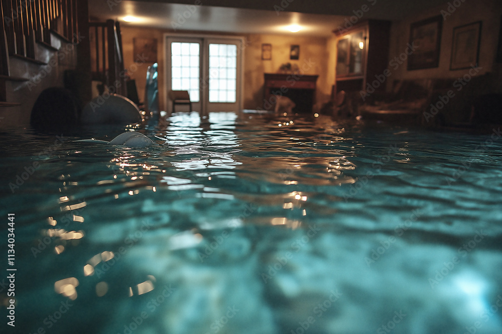 Poster indoor pool with reflections and calming atmosphere in a cozy setting. generative ai