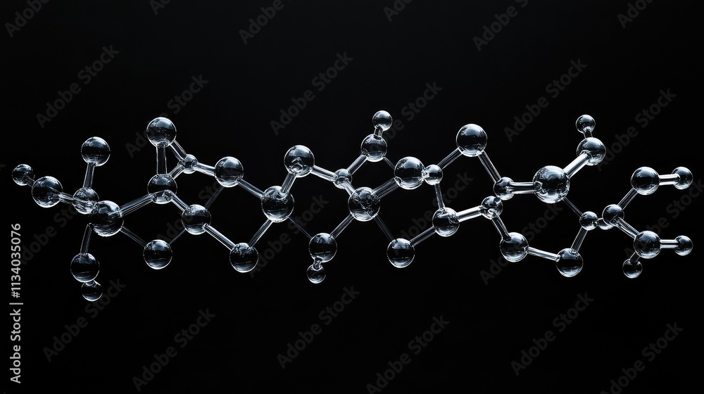 Poster a visual representation of a polymer chain, with repeating monomer units connected in a long linear 