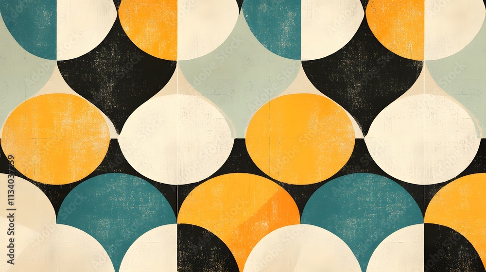 Poster abstract geometric pattern with circular shapes and vintage texture