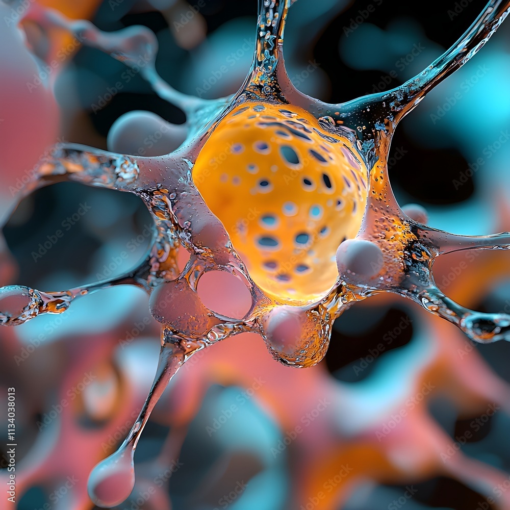 Poster colorful abstract representation of cell structure in a microbial environment