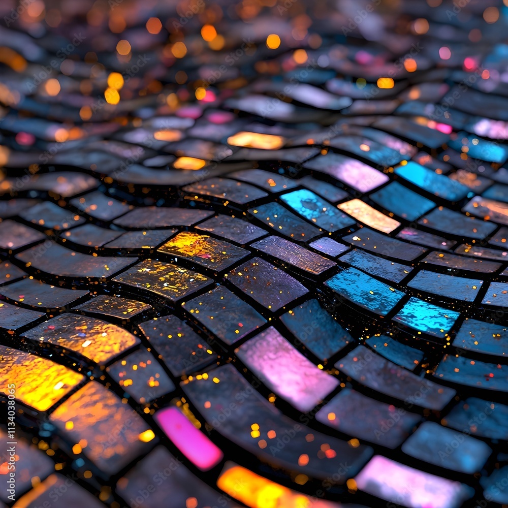 Poster colorful mosaic pattern with glowing textures and reflections for artistic backgrounds