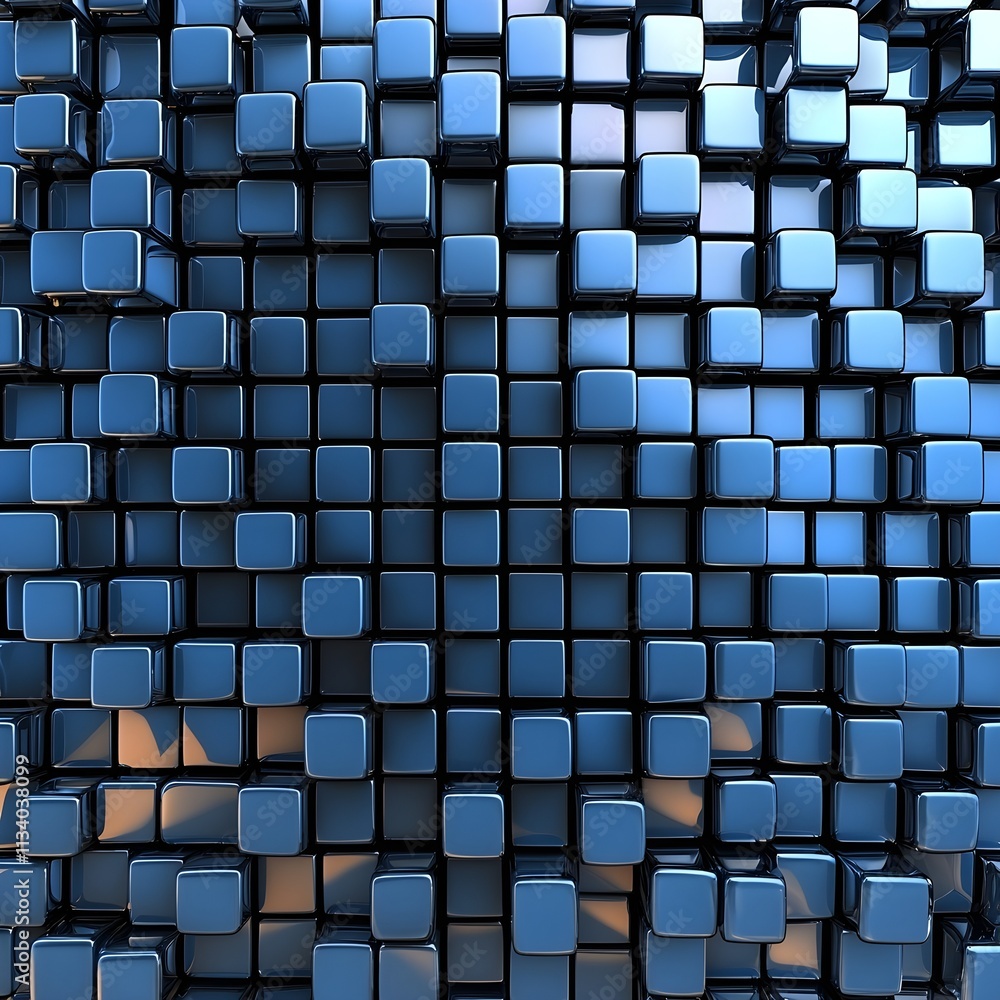 Aufkleber abstract blue cubes background with shiny surface and geometric arrangement for design use