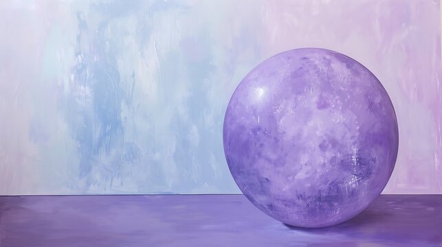 A large purple ellipsoid rotating slowly against a soft pastel background