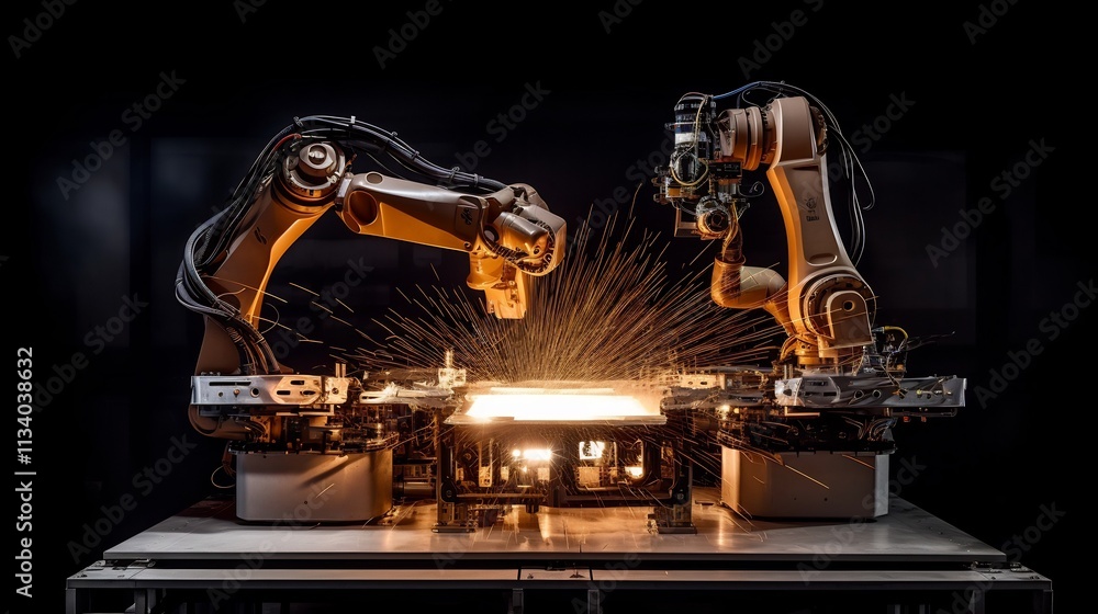 Aufkleber robotic welder meticulously assembling lightweight aluminum structures with precision in an automate