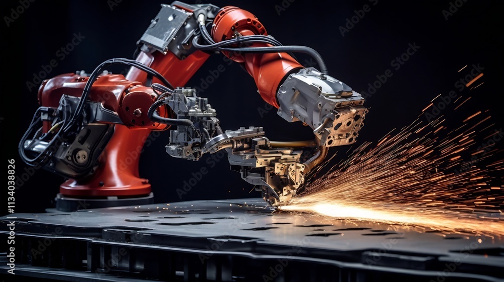 Poster a robotic welder precisely assembling lightweight aluminum structures showcasing the advancements in