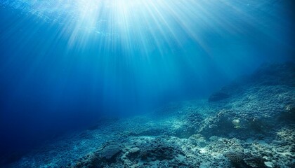 Obraz premium Underwater Ocean - Blue Abyss With Sunlight - Diving And Scuba Background