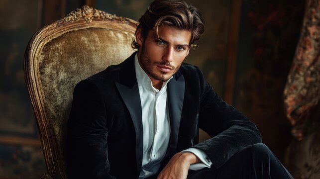 handsome man in velvet suit elegant portrait