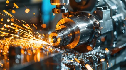 Obraz premium Precision Metalworking With Sparks Flying