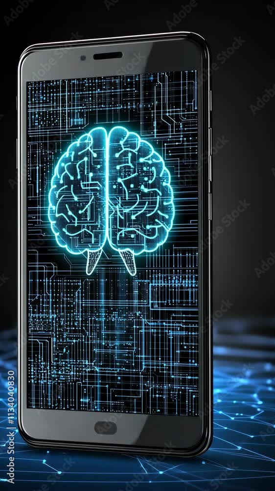 Aufkleber innovative smartphone displaying a glowing brain design with digital circuit patterns in a futuristi