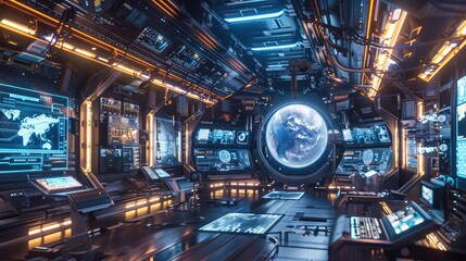 Obraz premium Futuristic Space Station Command Center