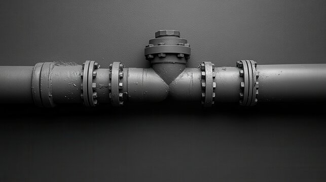 Industrial pipe assembly urban setting close-up photography dark background technical focus on plumbing infrastructure