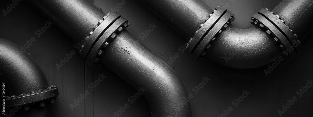 Poster industrial pipe installation factory engineering image dark environment close-up view mechanical con