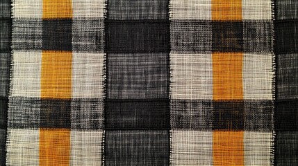 A woven fabric design with a checkered pattern, focusing on the arrangement of horizontal and vertical threads creating the structure