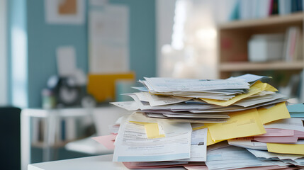 Medical bills scattered across a desk, symbolizing the financial burden and stress of healthcare costs, highlighting the need for affordable and accessible medical care for all.