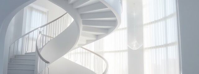 Obraz premium Elegant White Spiral Staircase Interior Design