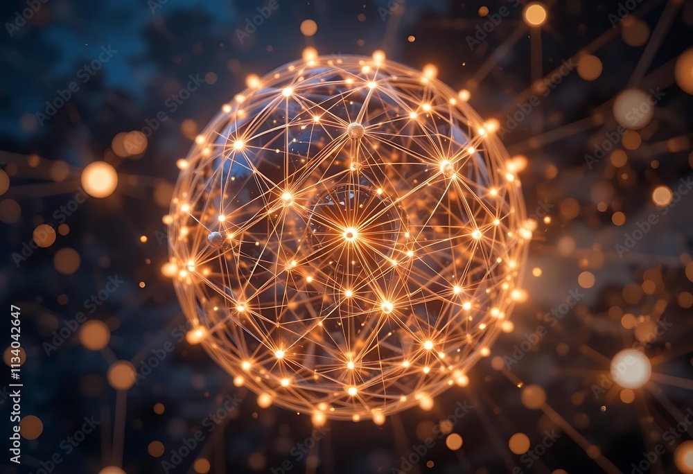 Aufkleber a glowing sphere of interconnected points and glowing nodes