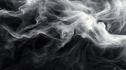 Abstract swirling white smoke on a black background