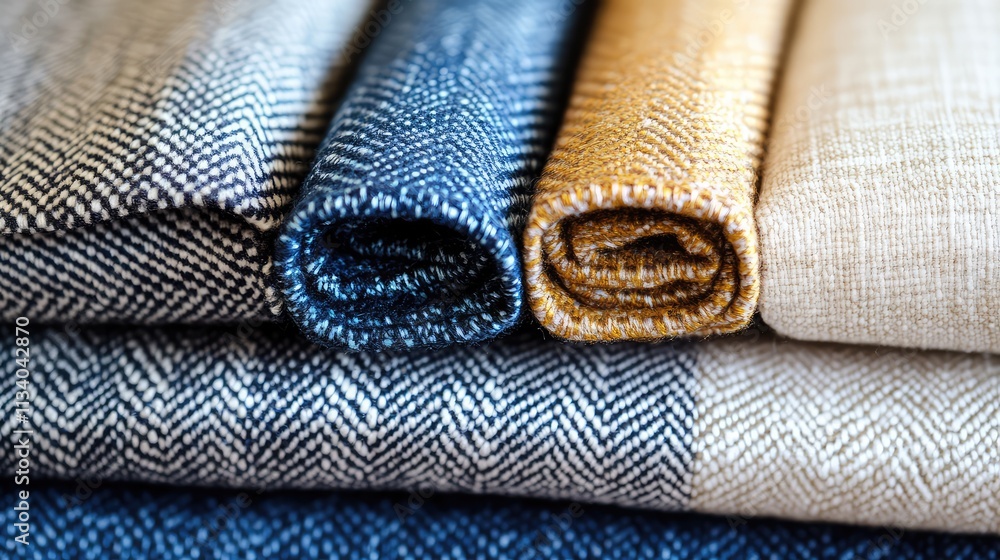 Poster a woven fabric textile with a herringbone pattern, showcasing the detailed arrangement of diagonal t