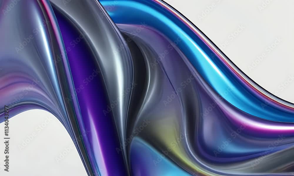 Poster 3d rendering multi colored flowing abstract iridescent wave shape