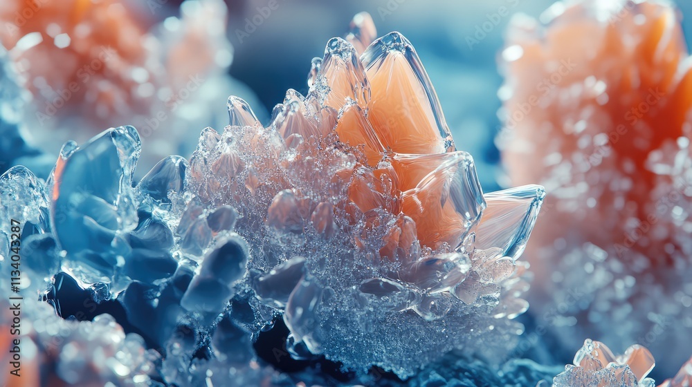 Poster a zoomed-in view of a ceramic structure under a microscope, showing the fine particles and crystalli