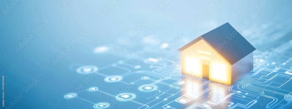 Aufkleber glowing home model on digital circuit board background representing smart technology integration and
