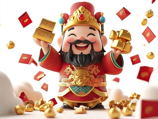 Happy Chinese New Year Wealth God Gold Red Envelopes Fortune Prosperity Abundance