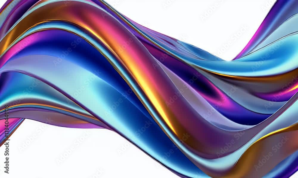 Poster 3d rendering multi colored flowing abstract iridescent wave shape