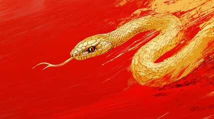 brush stroke snake on red background, Chinese New Year, year of the snake, room for text