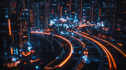 Fototapeta premium Smart digital Innovation city with connection network reciprocity over the cityscape. of future smart wireless digital city and social media networking systems that connects people with in city