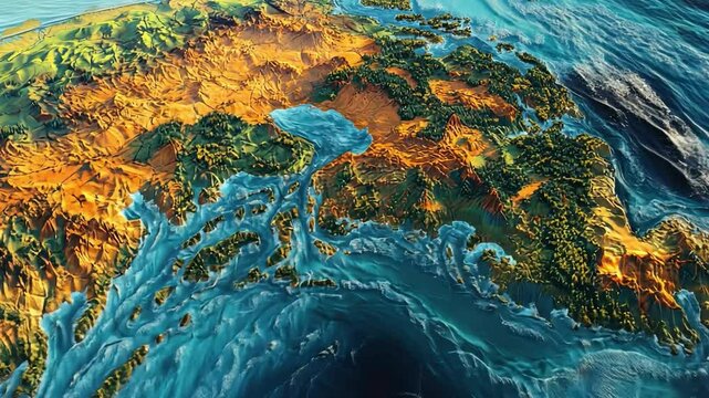Coastal Topography of Europe: A stunning satellite view of Europe's intricate coastline, showcasing the diverse textures and vibrant colors of land and sea.