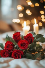 Obraz premium Red roses on a bed