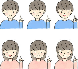 指差しをする男女のイラストセット