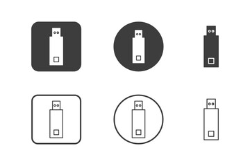 usb stick icon design 6 variations. Set electronic hardware icons. Isolated on white background.