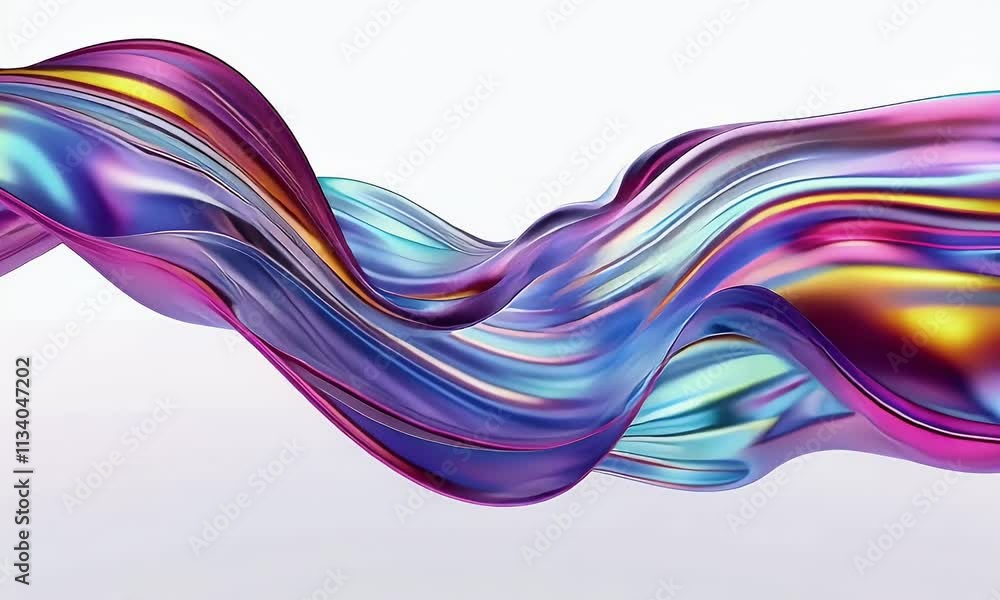 Poster 3d rendering multi colored flowing abstract iridescent wave shape