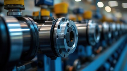 Fototapeta premium Industrial equipment assembly modern factory close-up image manufacturing environment technical viewpoint precision engineering