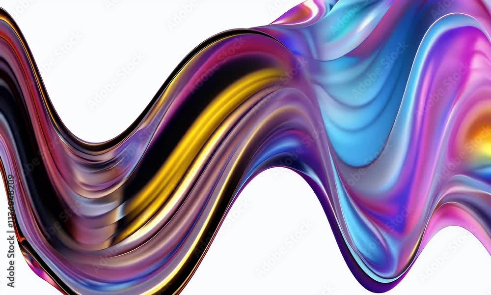 Poster 3d rendering multi colored flowing abstract iridescent wave shape