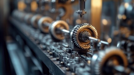 Fototapeta premium Precision engineering process industrial facility machinery focus controlled environment close-up view manufacturing concept