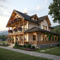 A luxurious countryside house blending modern elegance with traditional charm.