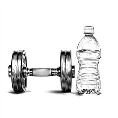 Obraz premium An outlined dumbbell and water bottle