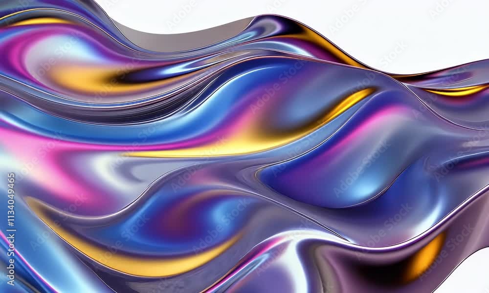 Poster 3d rendering multi colored flowing abstract iridescent wave shape