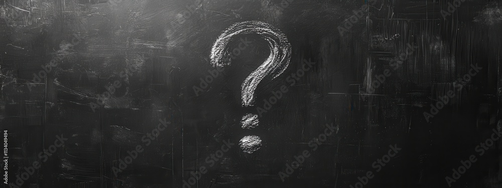 Poster exploring the mystery question mark symbol on chalkboard educational setting conceptual art minimali