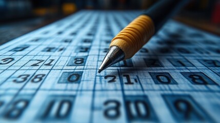 Close-up of a Bingo Card with a Pencil