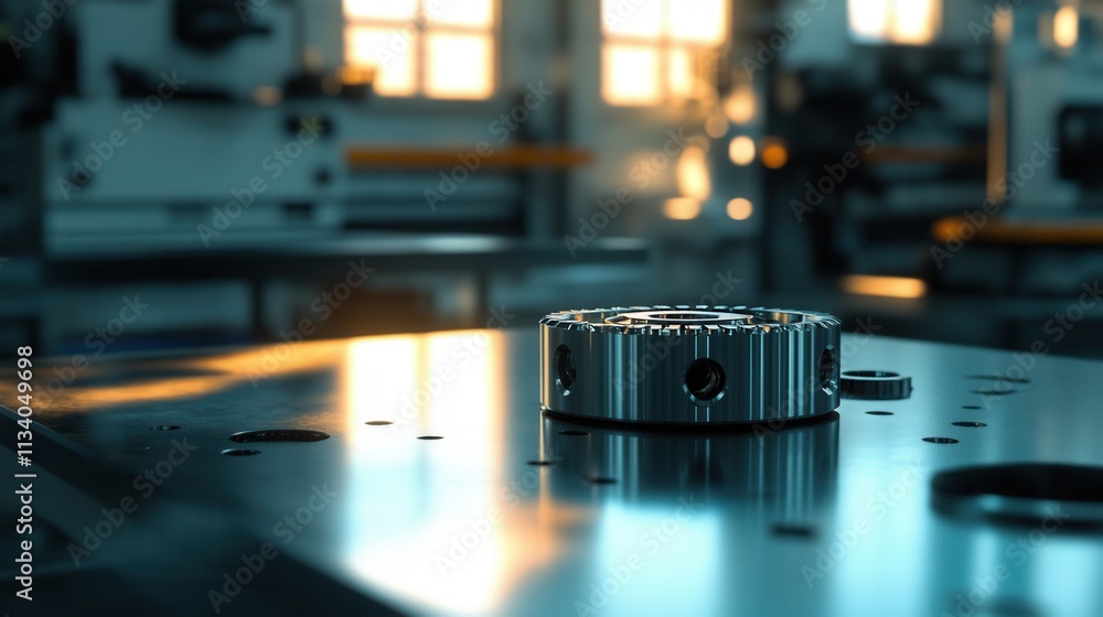 Poster machining process highlight industrial workshop close-up image modern workspace low angle precision 