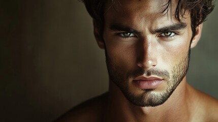 Obraz premium handsome man portrait intense gaze strong jawline
