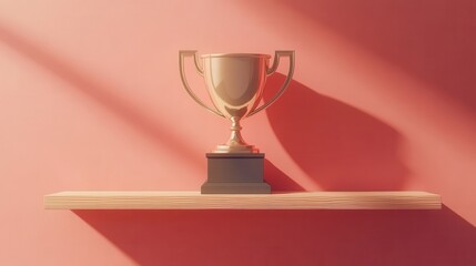 Celebrating achievement golden trophy displayed on shelf minimalist interior contemporary style inspirational vibe